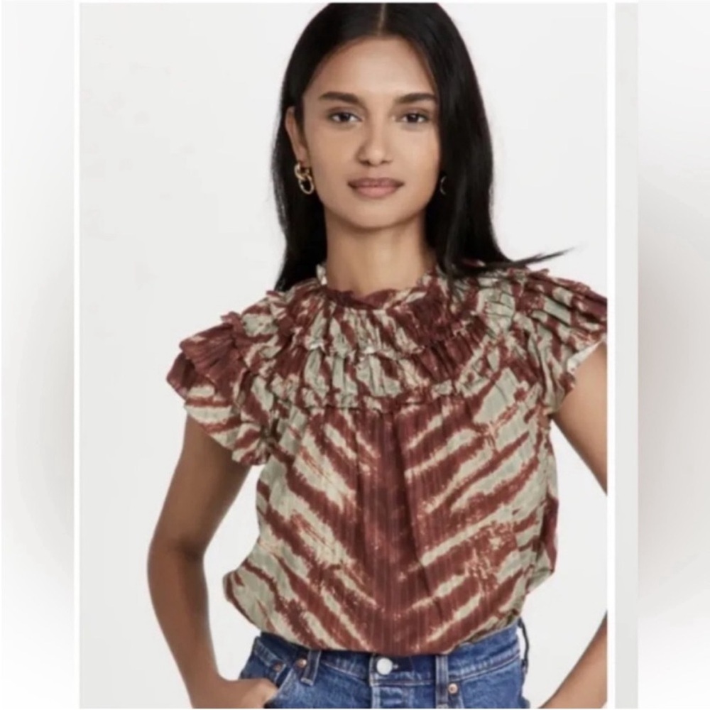 Ulla Johnson Laila Top Canyon Blouse Ruffle Short Sleeve‎ Canyon Tie Dye Size 12
